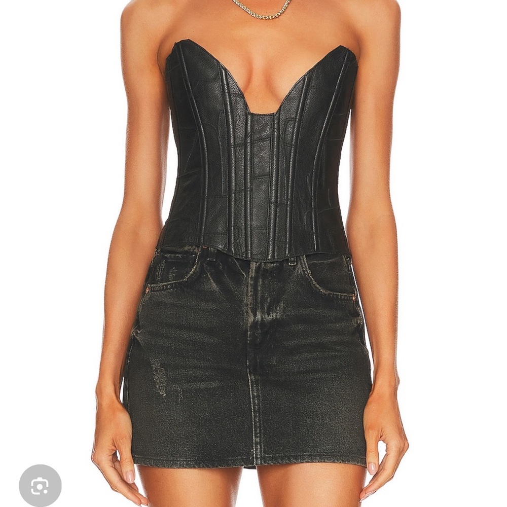 Understated Leather Strapless Leather Corset Bodysuit